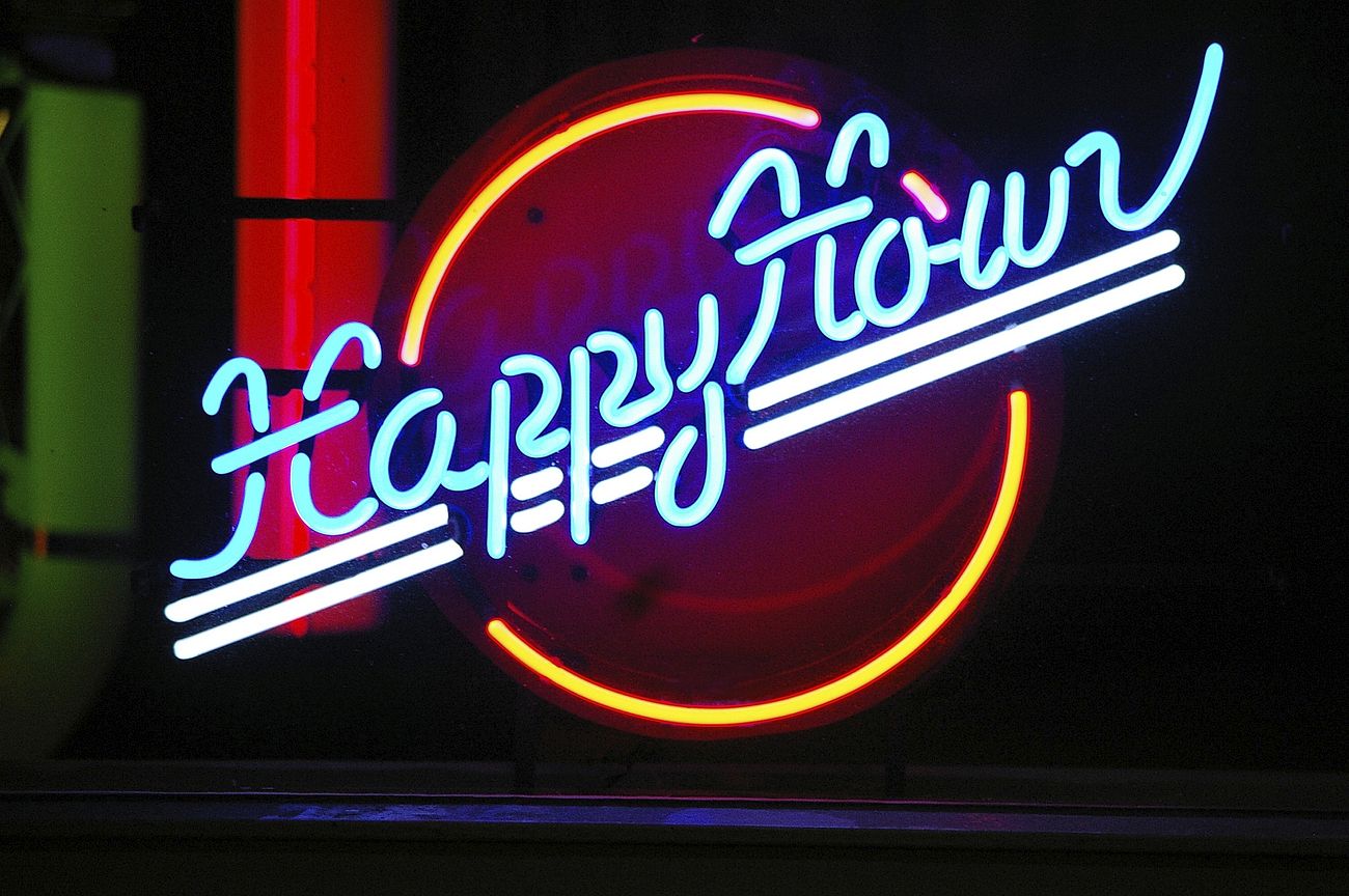 Free happy hour neon sign